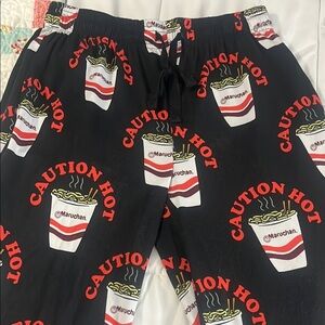 Men’s Small Black Ramen Noodle/Caution Hot Pajamas Pants